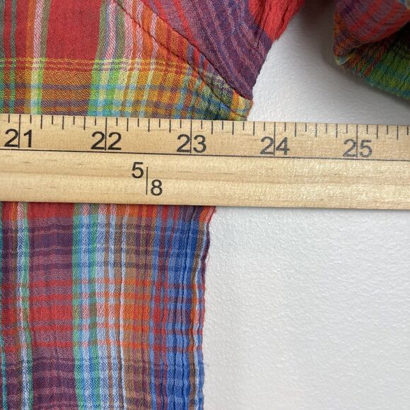 Ralph Lauren Womens Plaid Top Sz M Multi Rainbow 100% Cotton Crinkle Blouse - Picture 8 of 9